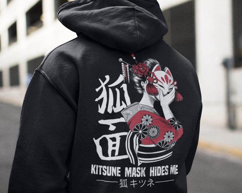Kitsune Anime Gift Hoodie - Japanese Fox Mask Unisex Sweatshirt for Manga Lovers - Image 2