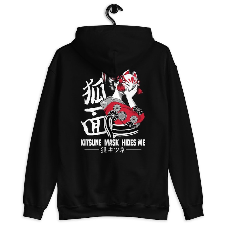 Kitsune Anime Gift Hoodie - Japanese Fox Mask Unisex Sweatshirt for Manga Lovers - Image 4