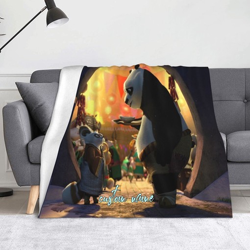 Kung Fu Panda Quilt Bedding Set Blanket with Custom Name, Suitable for Baby Birthday Gift and Home Decoration