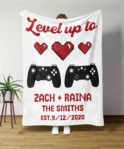 Level Up To Heart Blanket - Custom Gamer Quilt Bedding Set - Sofa Blanket, Great Gifts for Family
