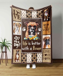 Life Is Better With A Boxer Blanket - Personalized Name Quilt Bedding Set - Great Gifts for Family and Home Decoration