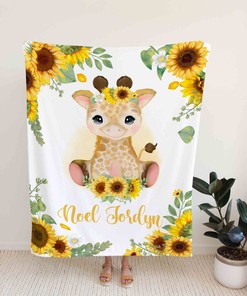 Little Giraffe Sunflower Personalized Baby Quilt Blanket - Great Gifts for Family