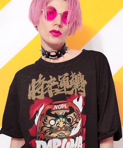 Lucky Daruma Grunge T-Shirt, Japanese Streetwear for Fashion Enthusiasts
