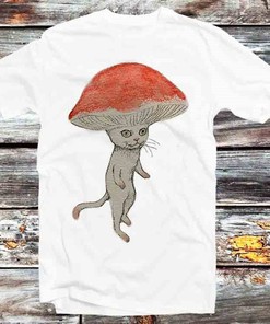 Magic Mushroom Cat Hat Parody T-Shirt - Vintage Retro Cool Gift for Anime Fans