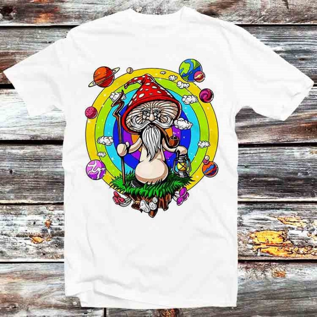 Magic Mushroom Rainbow Buddha Yoga Zen Om Universe T-Shirt - Cartoon Anime Top Tee