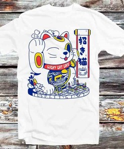 Maneki Neko Lucky Cat Graphic Tee - Unique and Stylish Gift for Fans of Anime