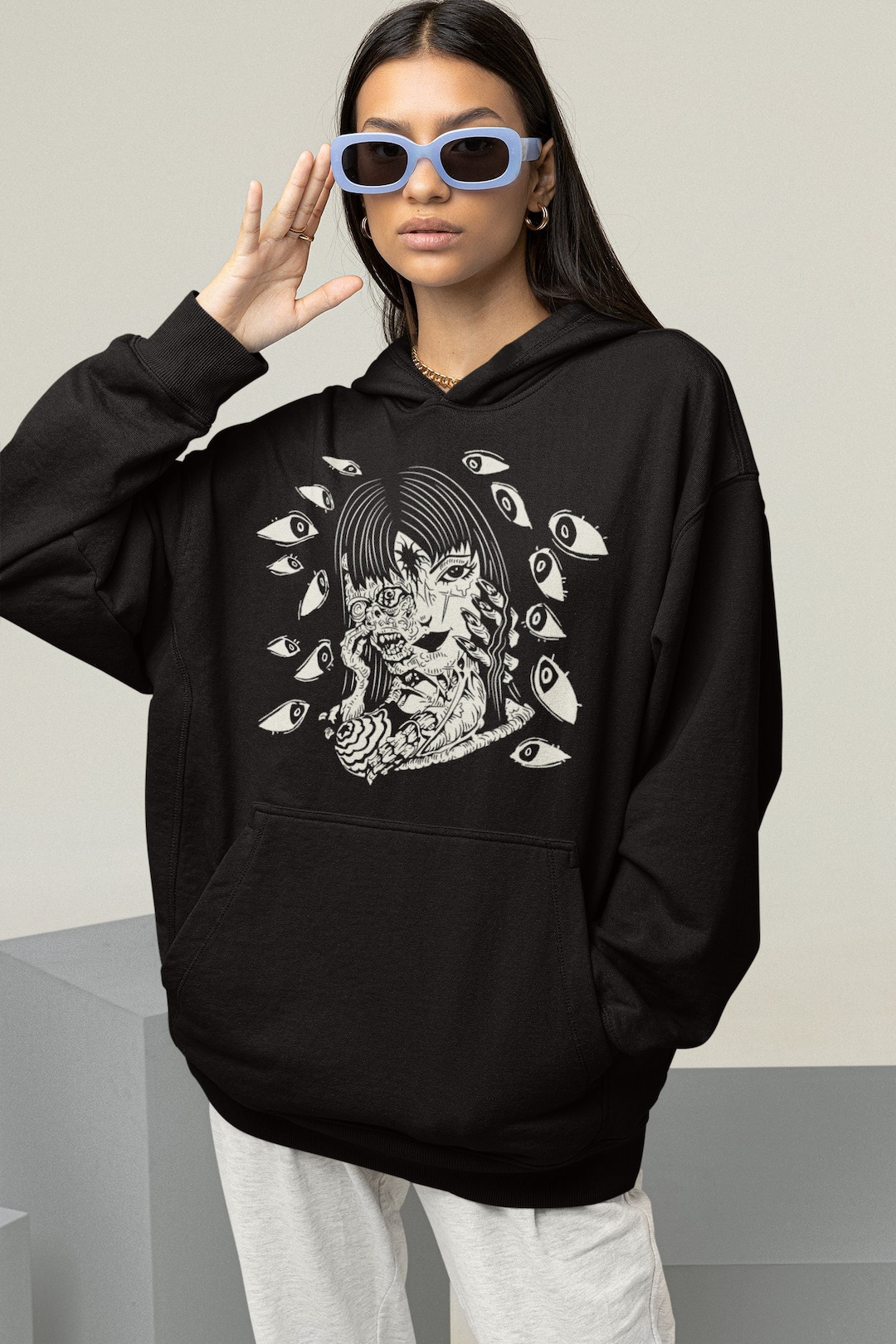 Manga Girl Vintage Style Sweatshirt, Gothic Hoodie, Witch Hoodie with Fan Gift, Gifts For Fans