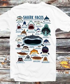 Marine Sea Life Shark Faces Tee - Adorable Cartoon/Anime Fan Gift with Style