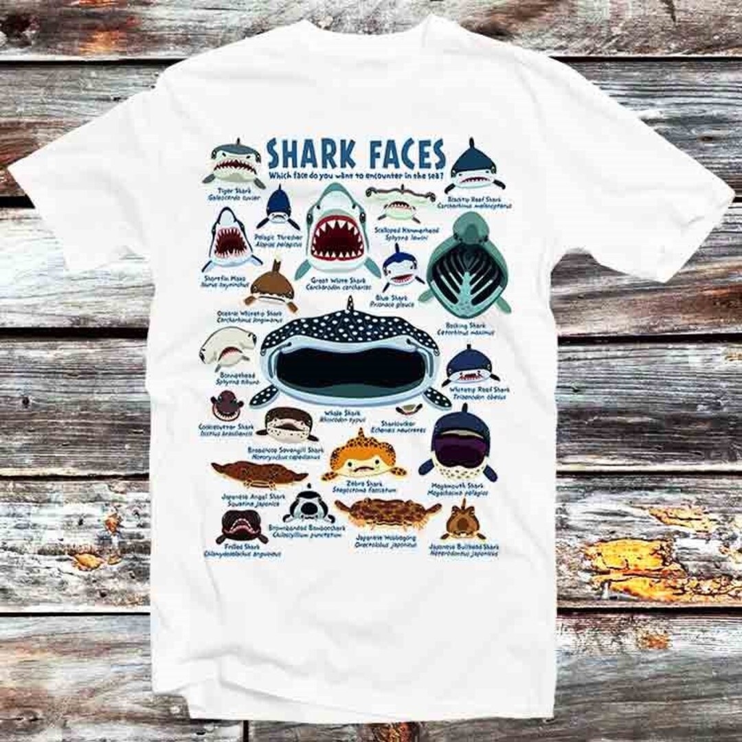 Marine Sea Life Shark Faces Tee - Adorable Cartoon/Anime Fan Gift with Style