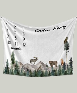 Milestone Month Deer Fox Baby Quilt Blanket - Great Gifts for Family