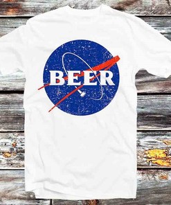 NASA Beers in Space Logo Unisex Cartoon Anime Tee - Vintage Retro Gift for Fans