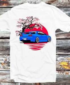 Nissan R34 GTR Blossom Sunset Unisex Anime T-Shirt - Car Lover and Auto Enthusiasts Gift