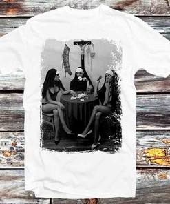 Nuns Playing Card Smoking Drinking T-Shirt - Vintage Retro Anime Tee