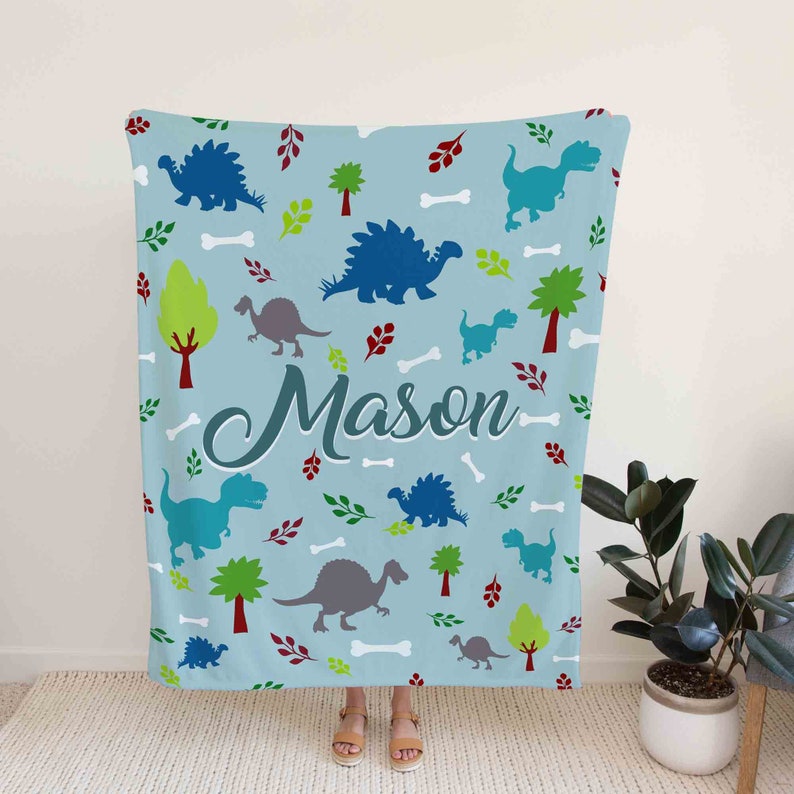 Personalize Dinosaur Blanket - Custom Baby Quilt Bedding Set - Great Gifts for Family and Home Decoration - Image 2