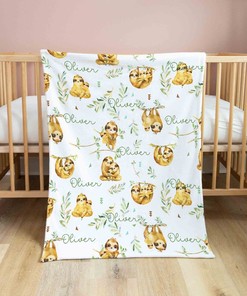 Personalized Animal Baby Quilt Blankets - Sloth, With Name or Suitable for Home Decoration