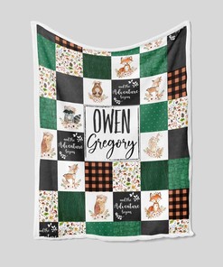 Personalized Animal Woodland Blanket - Custom Baby Quilt Bedding Set - Great Gifts for Family and Home Decoration