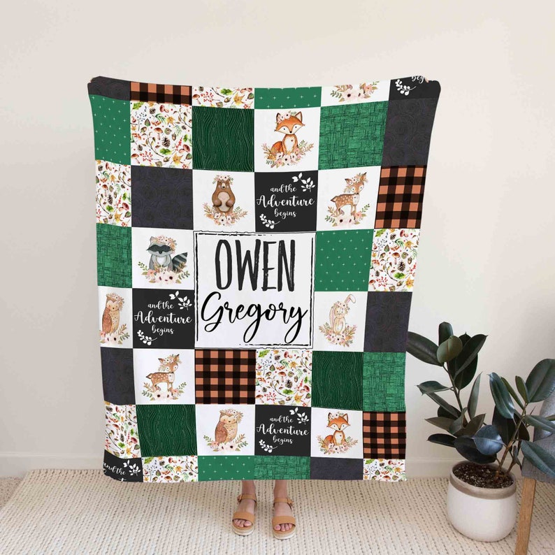 Personalized Animal Woodland Blanket - Custom Baby Quilt Bedding Set - Great Gifts for Family and Home Decoration - Image 2
