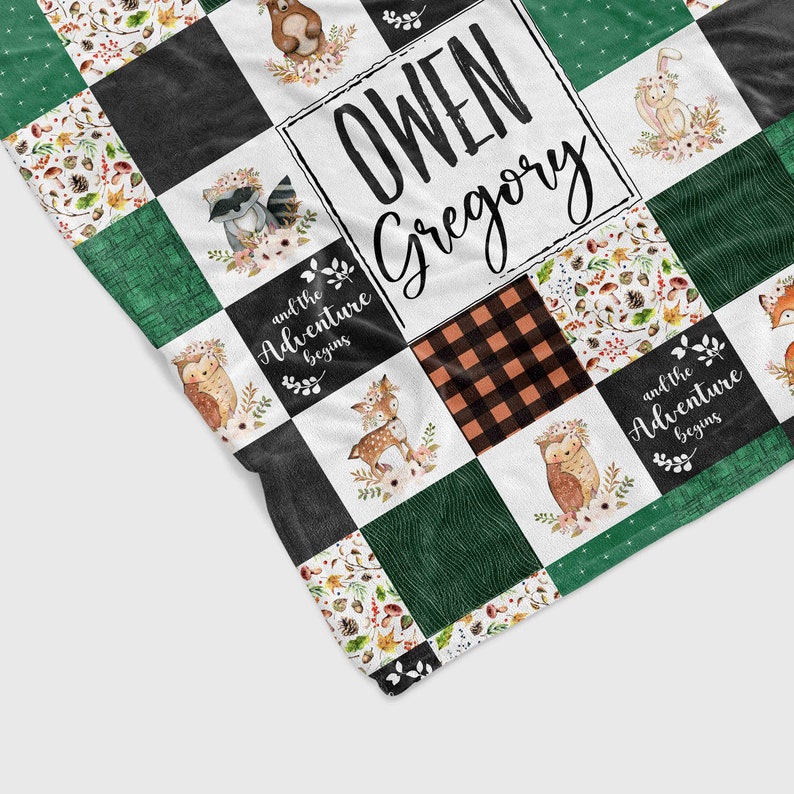 Personalized Animal Woodland Blanket - Custom Baby Quilt Bedding Set - Great Gifts for Family and Home Decoration - Image 3