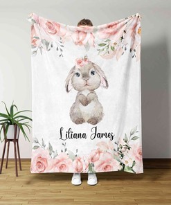 Personalized Bunny Blanket - Custom Bunny Quilt Bedding Set - Great Gifts for Family