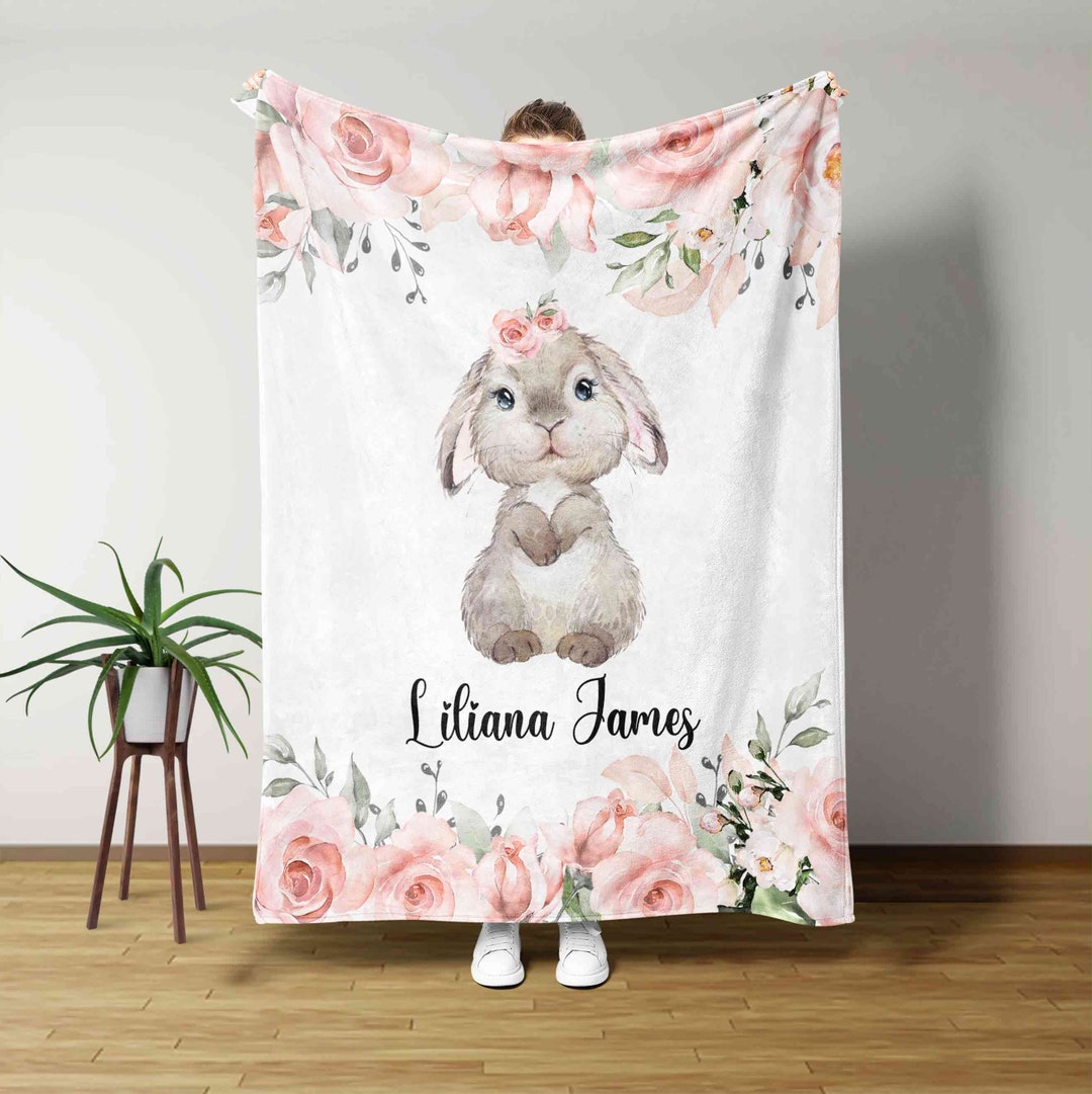 Personalized Bunny Blanket - Custom Bunny Quilt Bedding Set - Great Gifts for Family
