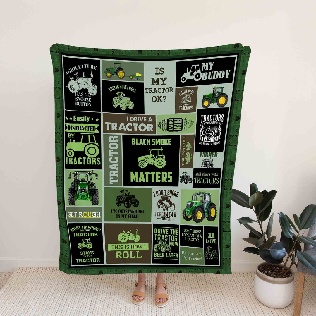Personalized Custom Green Tractor Blanket Suitable for Picnic Bluefink