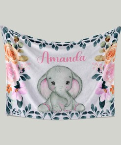 Personalized Elephant Floral Baby Quilt Blanket - Great Gifts for Family