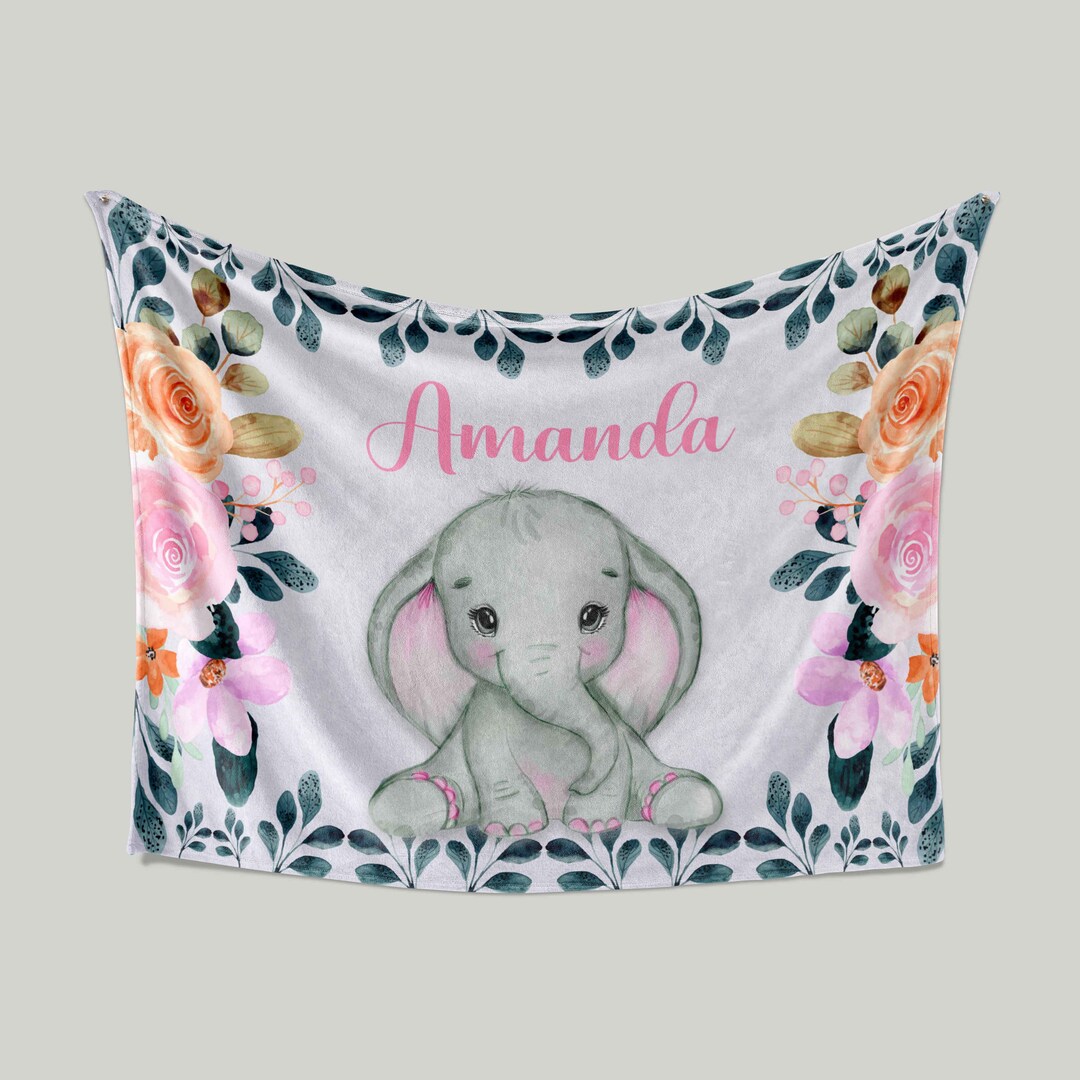 Personalized Elephant Floral Baby Quilt Blanket - Great Gifts for Family