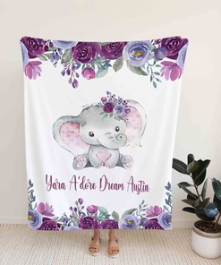 Personalized Elephant Rose Baby Quilt Blanket - Home Decoration