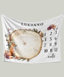 Personalized Fox and Woodland Baby Milestone Quilt Blanket - Home Decoration