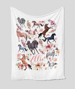 Personalized Kids Horse Blanket - Custom Birthday Gift Blanket