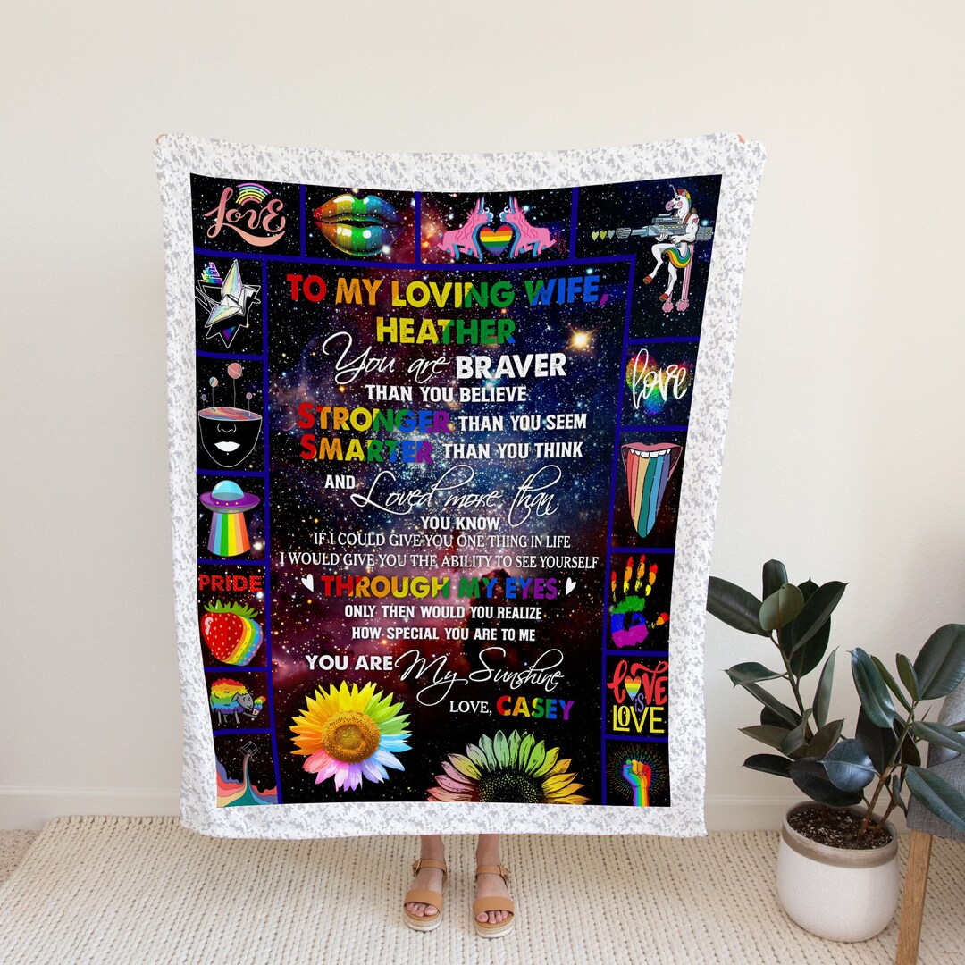 Personalized LGBT Rainbow Pride Blanket for My Wife - Great Gifts for Family, Bedroom Decor