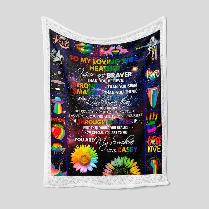Personalized LGBT Rainbow Pride Blanket for My Wife - Great Gifts for Family, Bedroom Decor - Image 2