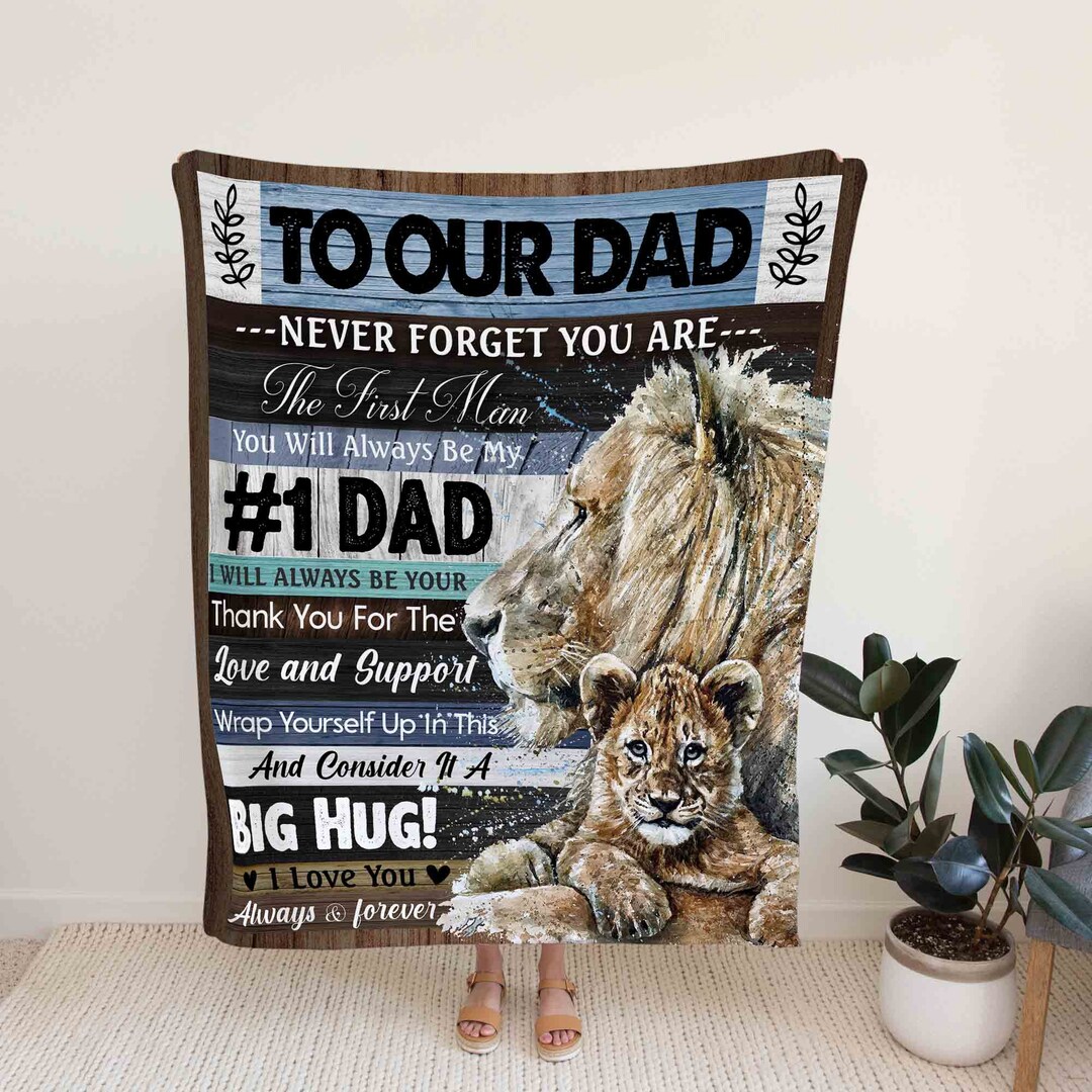 Personalized Lion Dad Blanket, Great Gift for Father's Day and Home Decoration