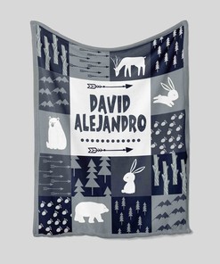 Personalized Name Blanket - Custom Family Bear and Rabbit Quilt