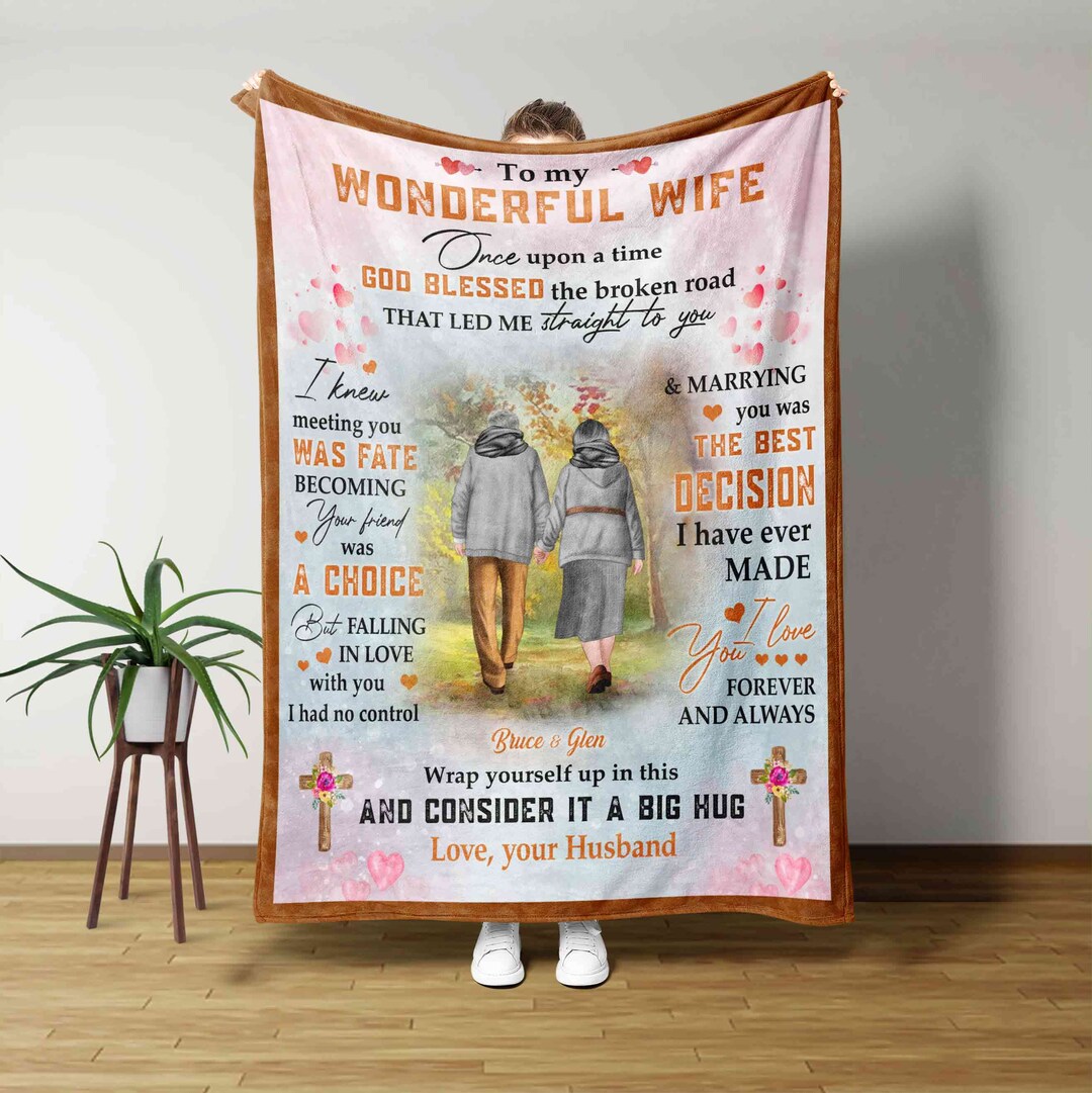 Personalized Old Couple Anniversary Blanket for Wife - Great Gifts for Family, Home Decoration