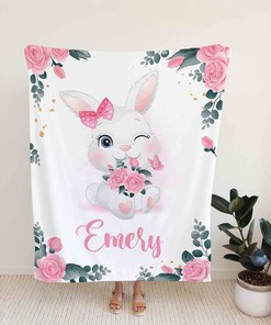 Personalized Rabbit Quilt Blanket - Custom Baby Girl, Perfect for Bedroom Decor or Great Gifts for Family