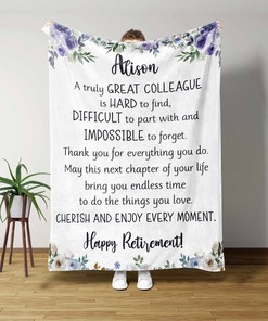 Personalized Retirement Quilt Blanket - Great Colleague, Violet Rose or Perfect for Bedroom Decor