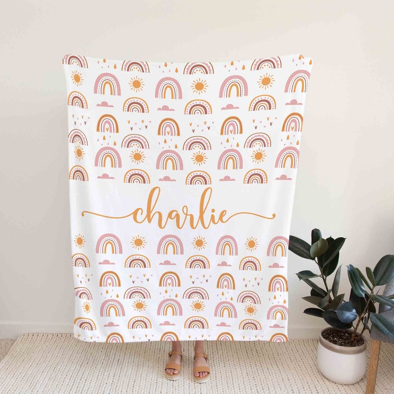 Personalized Sun and Rainbow Quilt Blanket - Custom Baby, Family, Perfect for Bedroom Decor or Gift for Christmas - Image 2