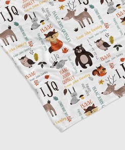 Personalized Woodland Animal Quilt Blanket - Custom Baby Boy or Girl, Bear, Fox, Owl, Deer, Rabbit or Home Decoration