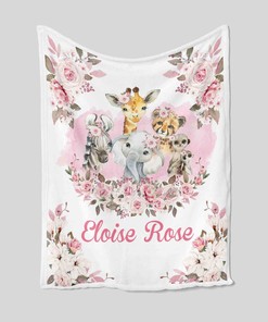 Personalized Woodland Safari Baby Quilt - Custom Name, Lion, Elephant, Giraffe, Monkey or Suitable for Home Decoration