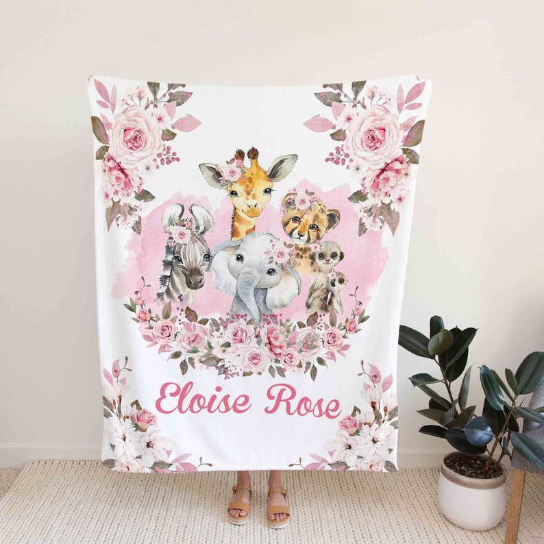 Personalized Woodland Safari Baby Quilt - Custom Name, Lion, Elephant, Giraffe, Monkey or Suitable for Home Decoration - Image 2
