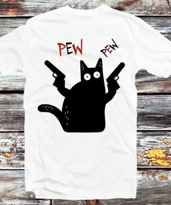 Pew Pew Gun Cat Meme T-Shirt - Vintage Style Cat Lovers Tee: Fan Gift Included