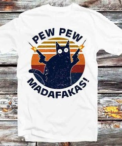 Pew Pew Madafakas Cat Kitten Unisex Anime T-Shirt - Cat Lover and Humor Fan Gift