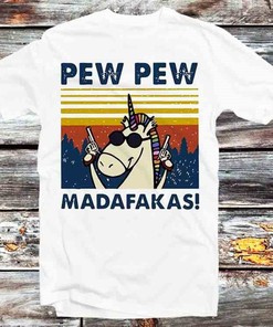 Pew Pew Madafakas Unicorn T-Shirt - Vintage Retro Cool Gift for Fans