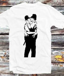 Proud LGBT Policemen Kiss Banksy Style Tee for Anime Fans