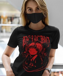 Psycho Neko Catgirl T-Shirt - Kawaii Grunge and Urban Anime Clothes with Cute Cat Eared Design