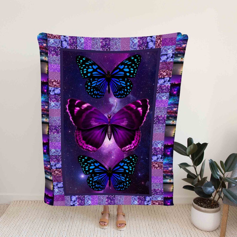 Purple Butterfly Quilt Blanket - Family Throw or Great Gifts for Family - Image 2