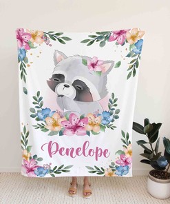 Raccoon Flower Personalized Baby Name Quilt Bedding Set - Great Gifts for Family