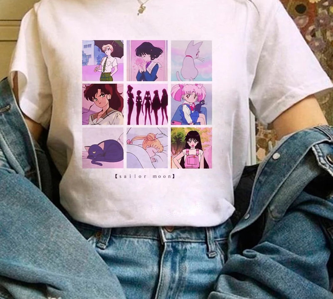 Retro Aesthetic Sailor Moon Collage Tee, Harajuku Clothing Ideal T-Shirt for Fans