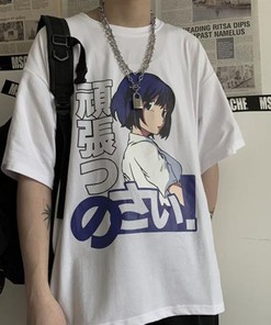 Retro Anime Tee, White Cotton Japanese T-Shirt, Harajuku Clothing with Vintage Style Manga Design, Perfect Anime Lover Gift